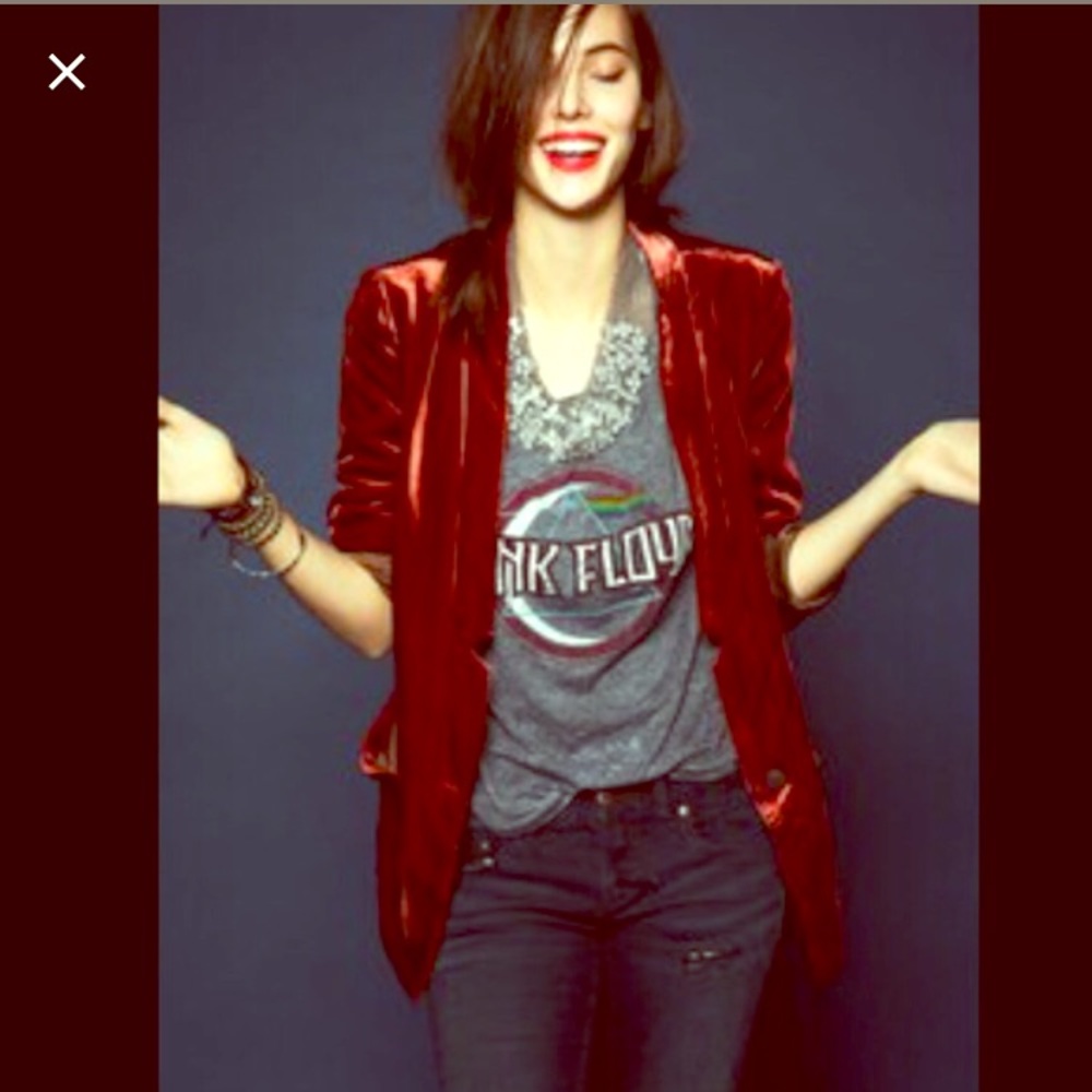 Free People velvet blazer in a burnt orange color.